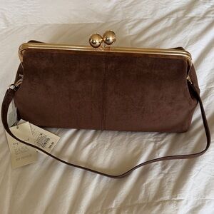 A New Day Brown Suede Shoulder Bag with Gold Accents